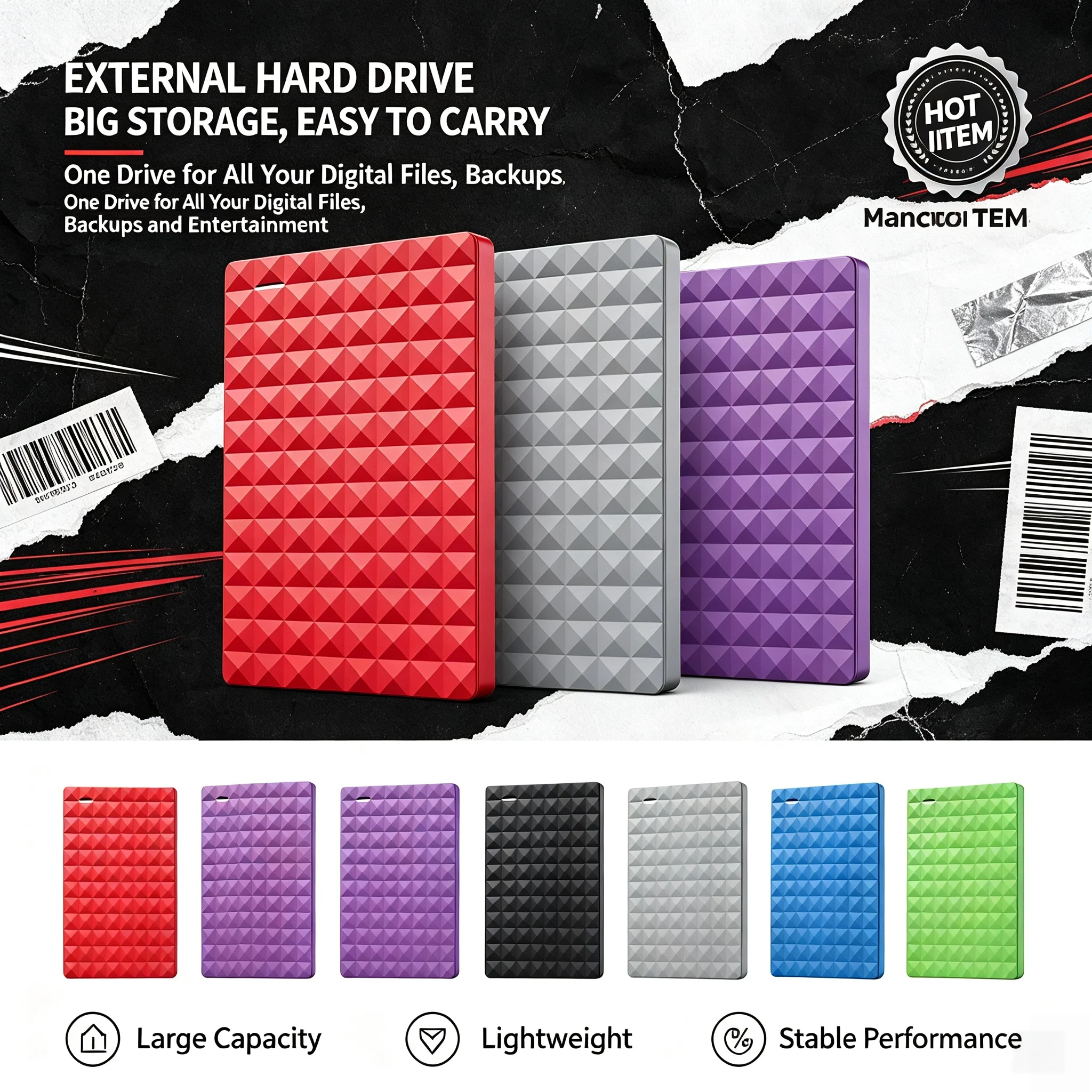 Portable USB3.0 External Hard Drive, 2.5-Inch, Big Capacity HDD for Laptop, Office Use, Data Recovery, 500GB/1TB/2TB/4TB.