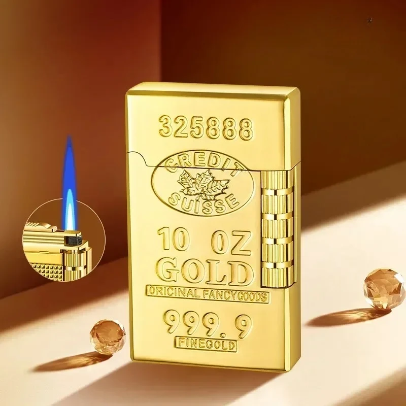 

Metal Gold Bar Windproof Ping Sound Cigar Lighter Butane Gas Lighter Grinding Wheel Side Slip Ignition Torch Lighter Men's Gift