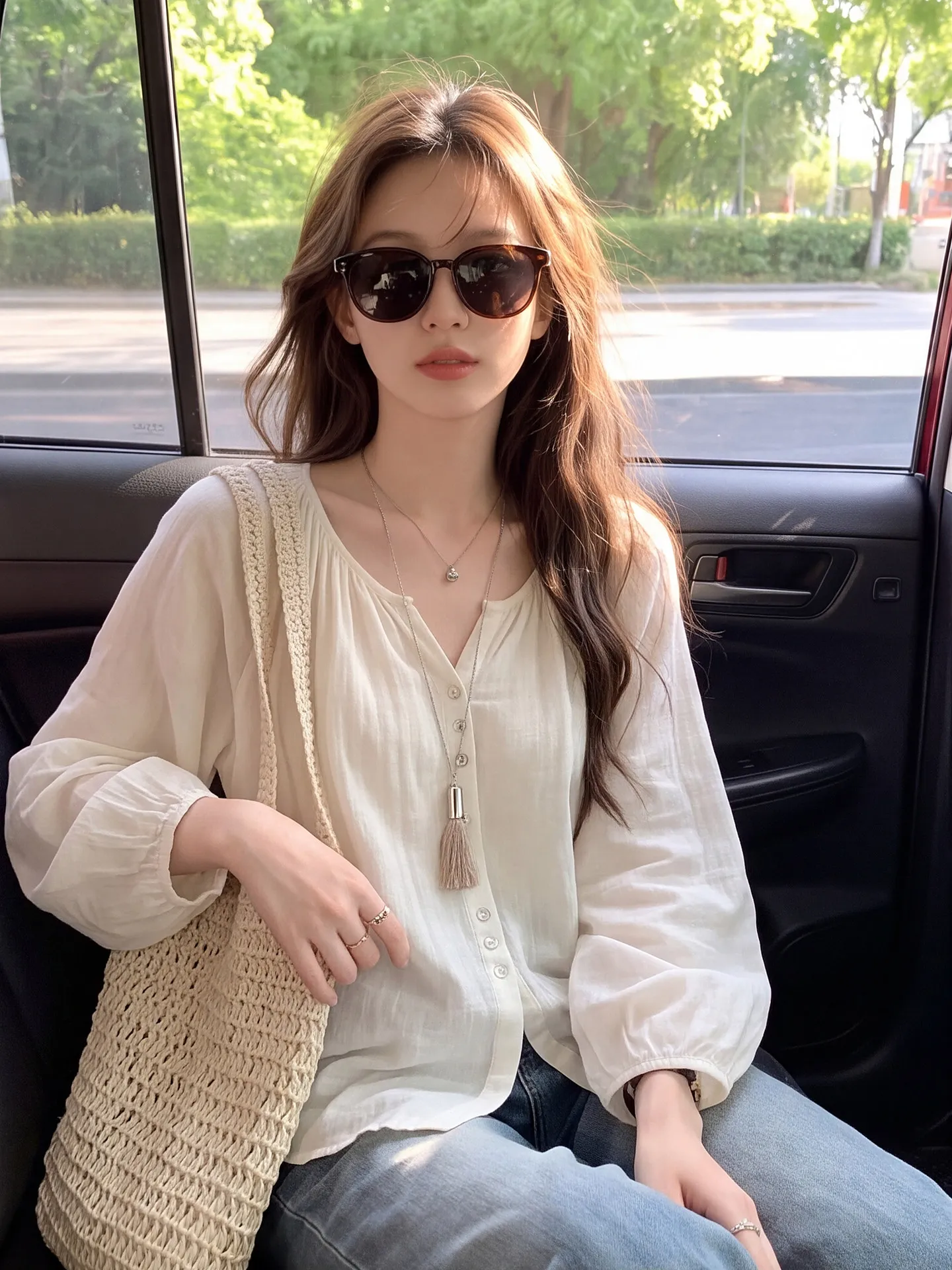 Casual Long Sleeve V-neck Puffy Sleeve Shirt Women's Autumn Korean Style Loose Meat Covering Commuting Versatile Top