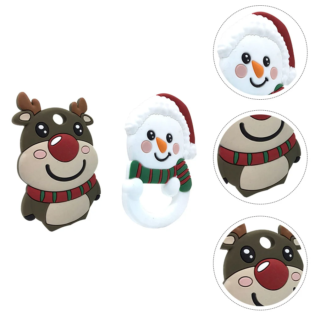 

2Pcs Christmas Themed Silicone Baby Molar Rod Resistant Teeth Grinding Aid Xmas Molar Rod Christmas Themed Teether