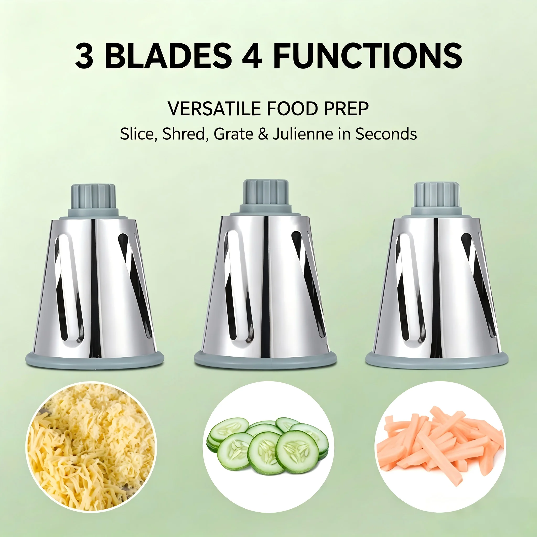 Hand-Crank Multi-Function Rotary Vegetable Slicer – Safe Kitchen Grater & Slicer with Interchangeable Blades for Potato, Carrot,