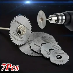 7pcs High Speed Steel HSS Saw Disc Wheel Cutting Blades Mini Circular Saw Blade Set With Extension Rod For Drills Rotary Tools