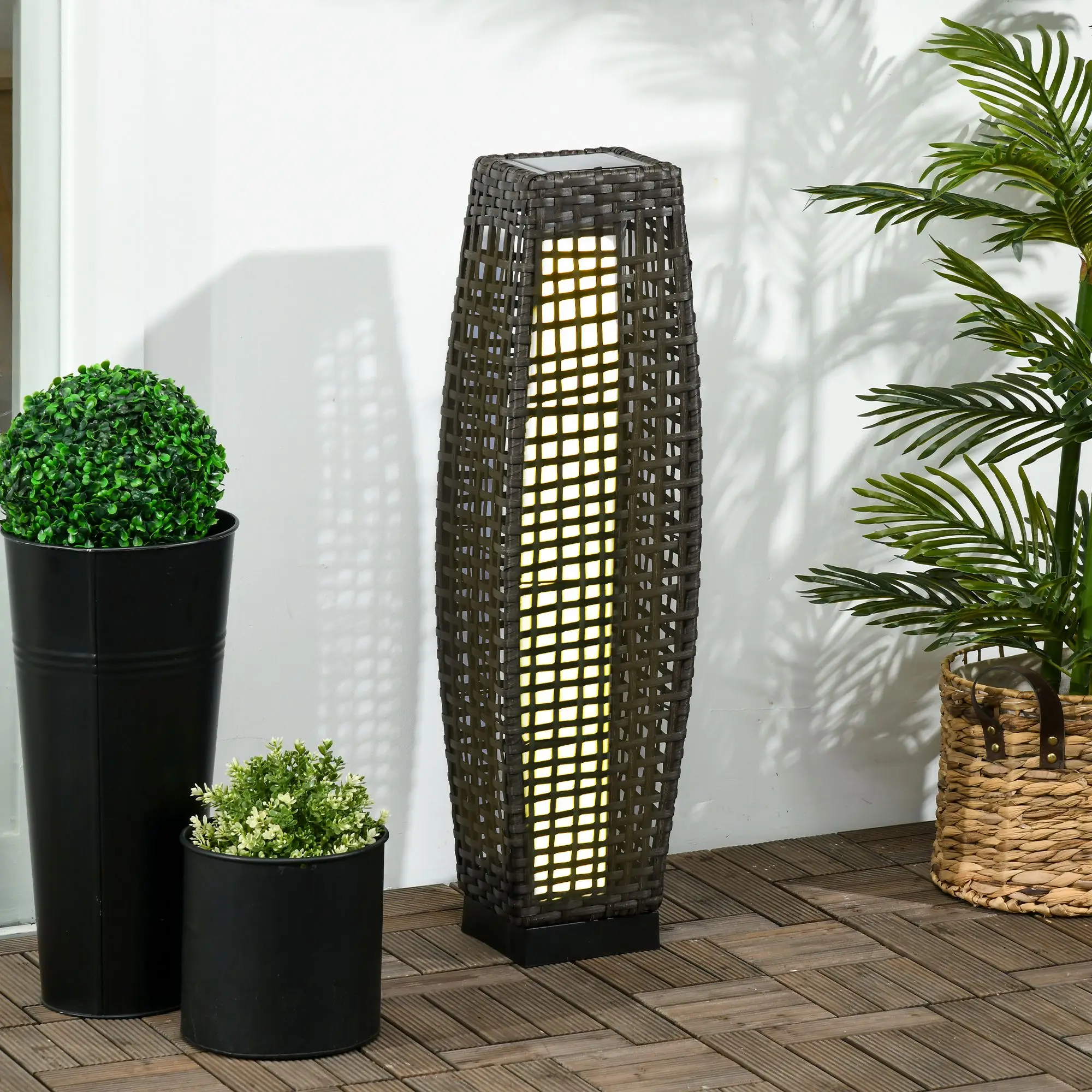Outsunny Lámpara Solar de Jardín de Ratán Sintético con Luces LED 21x21x78 cm