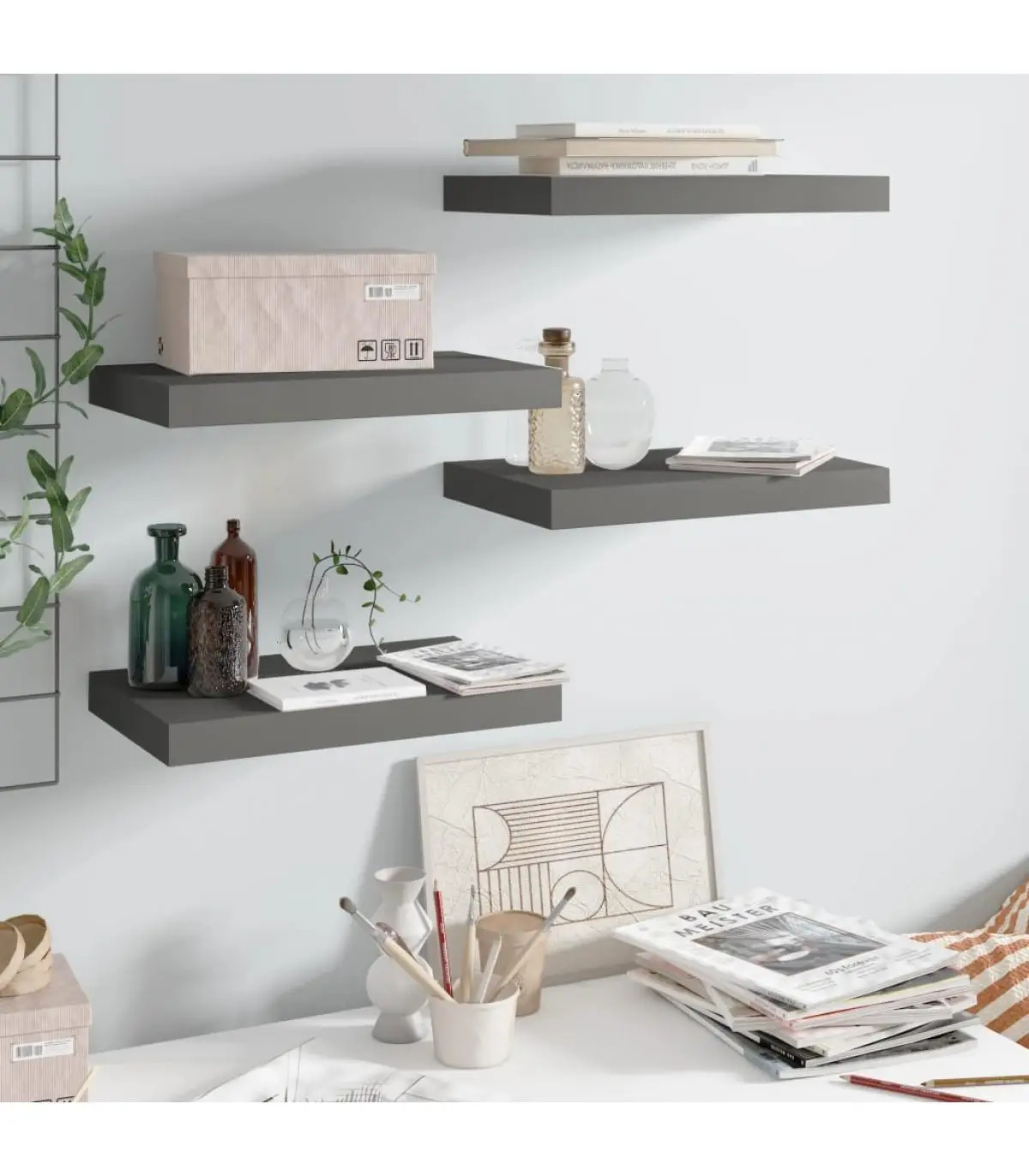 Shelves and shelving shelf floating wall 4 Pins gray glitter MDF 40x23x3,8 cm