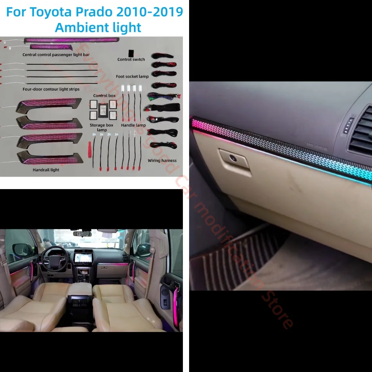 For Toyota Prado 2010-2019 LED Ambient light car interior lighting upgrade Auto accessories Atmosphere lamp Button &APP control