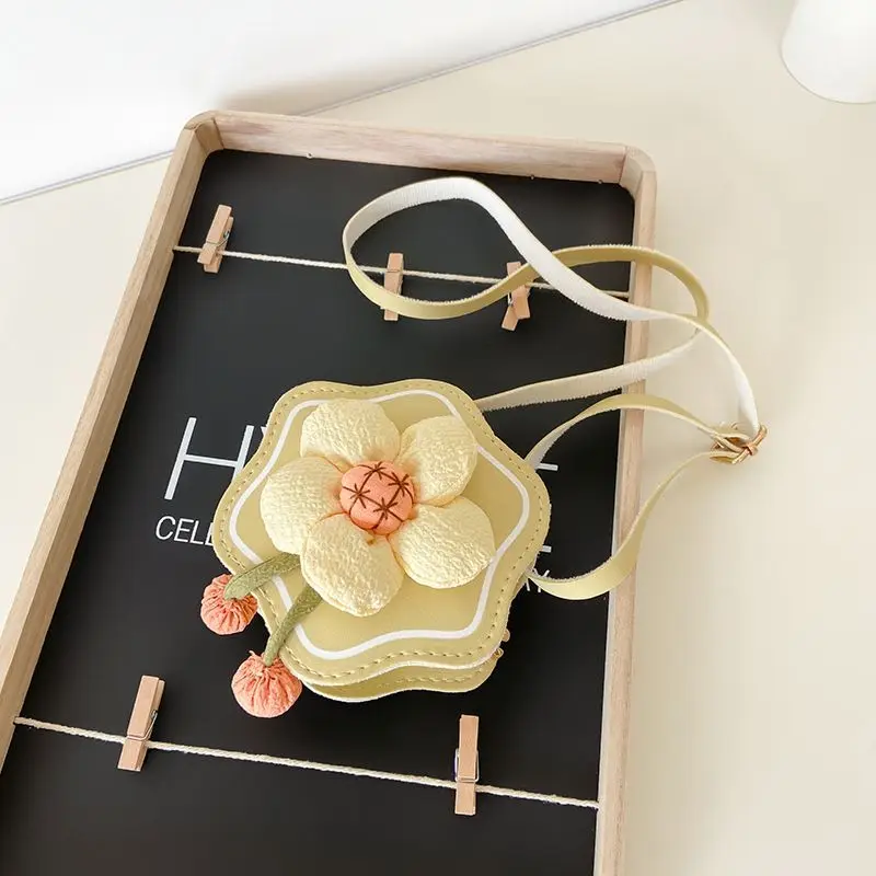 Red Yellow Green Pink Blue Purple Cute Flower PU Leather Shape Princess Shoulder Handbag Bag for Girls Kids Crossbody Purse