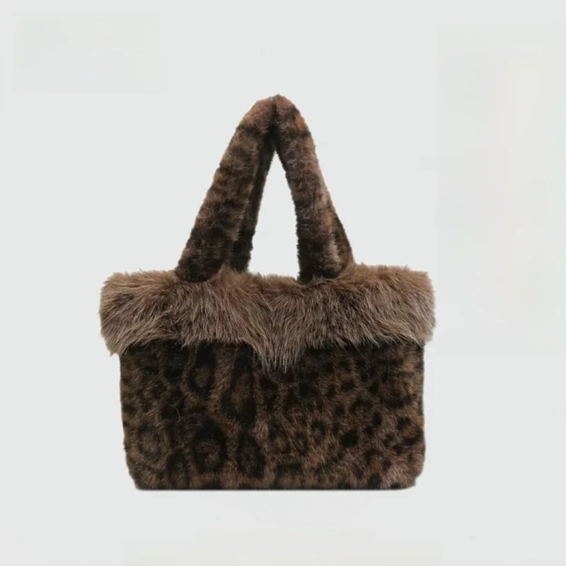

Autumn Winter Luxury Vintage Leopard Print Fur Handbag Women's Small Design Commuter Handbag Soft Square Magnetic Buckle