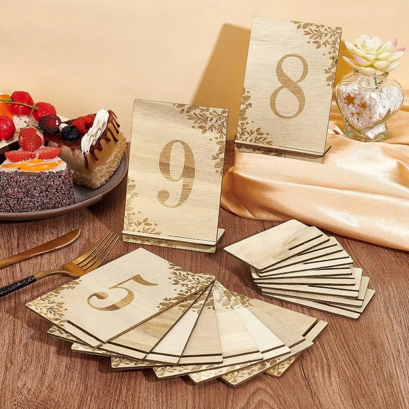 1 Set 20pcs 1-10 Wooden Table Numbers Decoration Rustic Table Signs with Base Holder Reusable Reception Centerpieces Seating