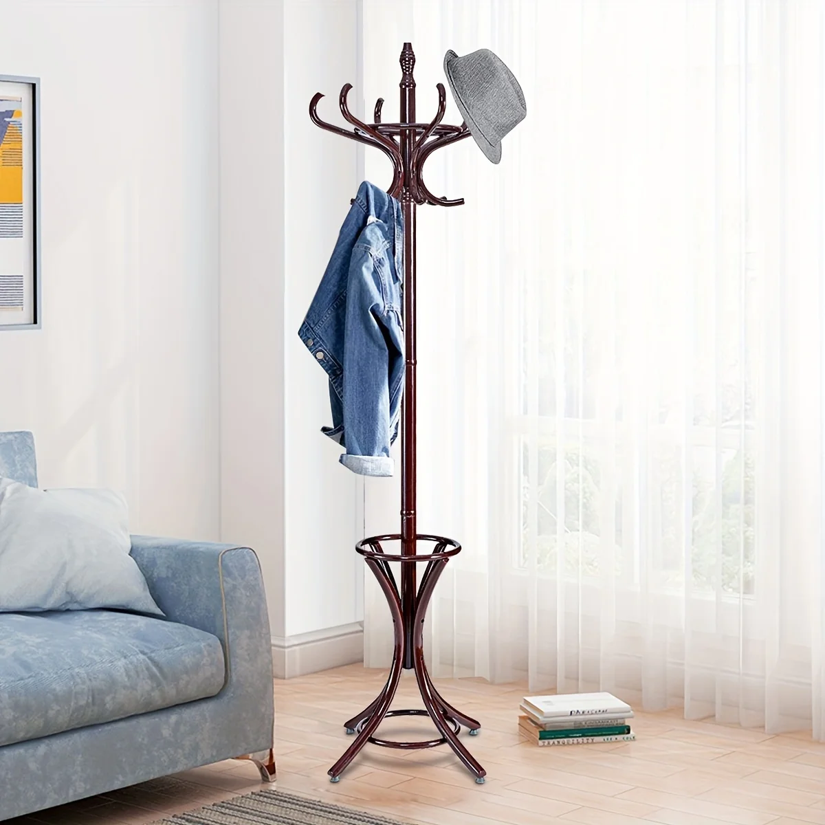 

Premium Solid Wood Hat & Coat Rack - 12 Hooks & Umbrella Stand - Stylish Storage Solution for Entryway, Hallway or Closet - Dura