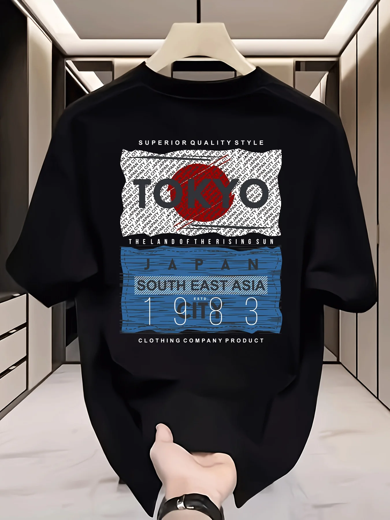 Vintage Tokyo City Print Tee with Brushstroke Textured Accents 100% Cotton Men T-shirt Summer Retro Casual Everyday Neutral Wear
