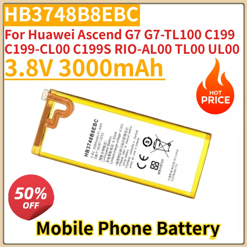 

Новый аккумулятор HB3748B8EBC 3,8 В 3000 мАч для мобильных телефонов Huawei Ascend G7 G7-TL100 C199 C199-CL00 C199S RIO-AL00 TL00 UL00