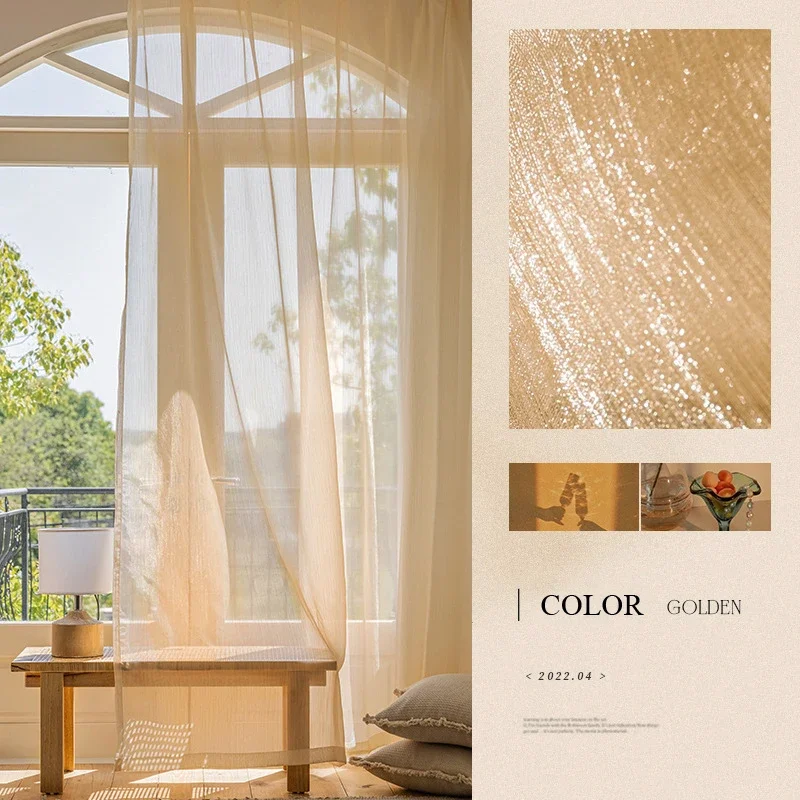 

New Nostalgia Sparkling French Style Tulle Curtains For Living Room Bright Streamer Voile Sheer Curtain Home Decor Customize