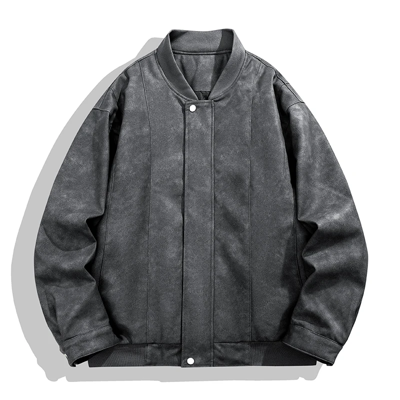 

Outdoor Windproof PU Leather Jacket for Men Fashion Baseball Collar Coats Quality Comfortable Male Clothes Solid Color All-match