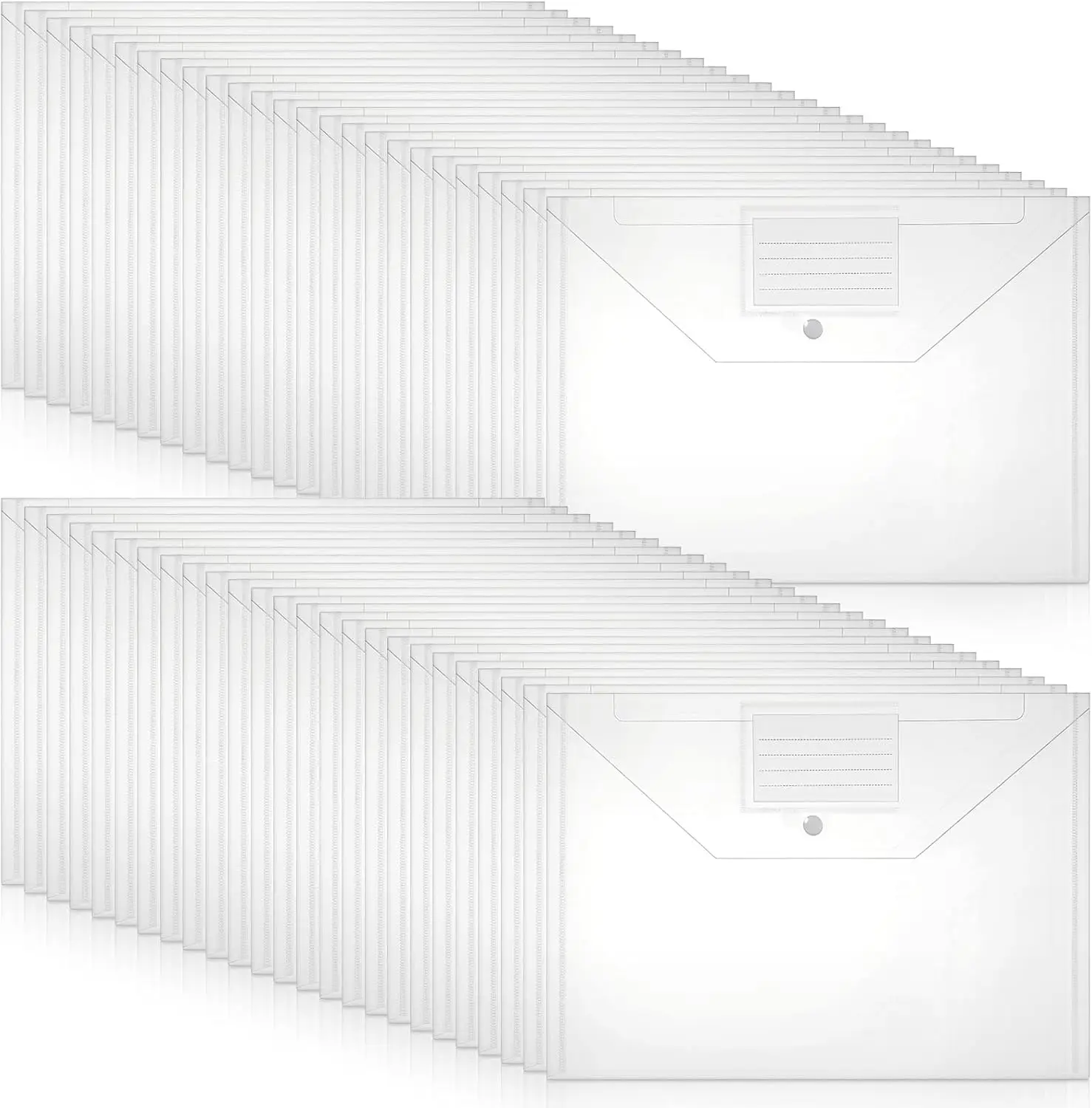 

50 Pack Clear Envelopes Folders with Snap Closure, Clear Document Holders with Labels, A4 Letter Size Folder for Documents