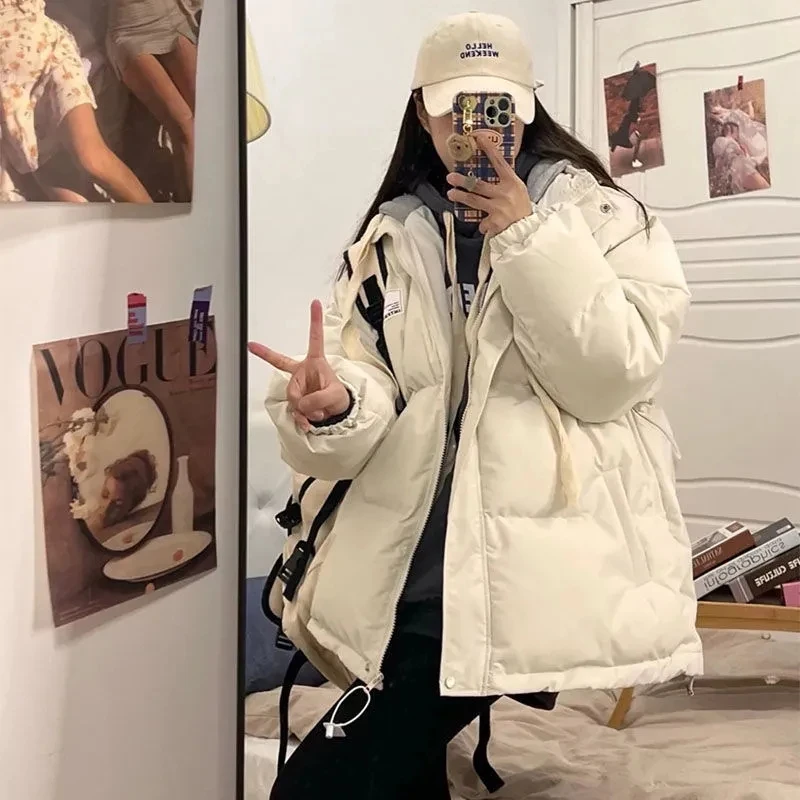 2024 New Fashion Winter Hooded Puffer Jacket Women Casual Warm Oversize Parkas Female Korean Loose Long Sleeve Coat Women Clothi