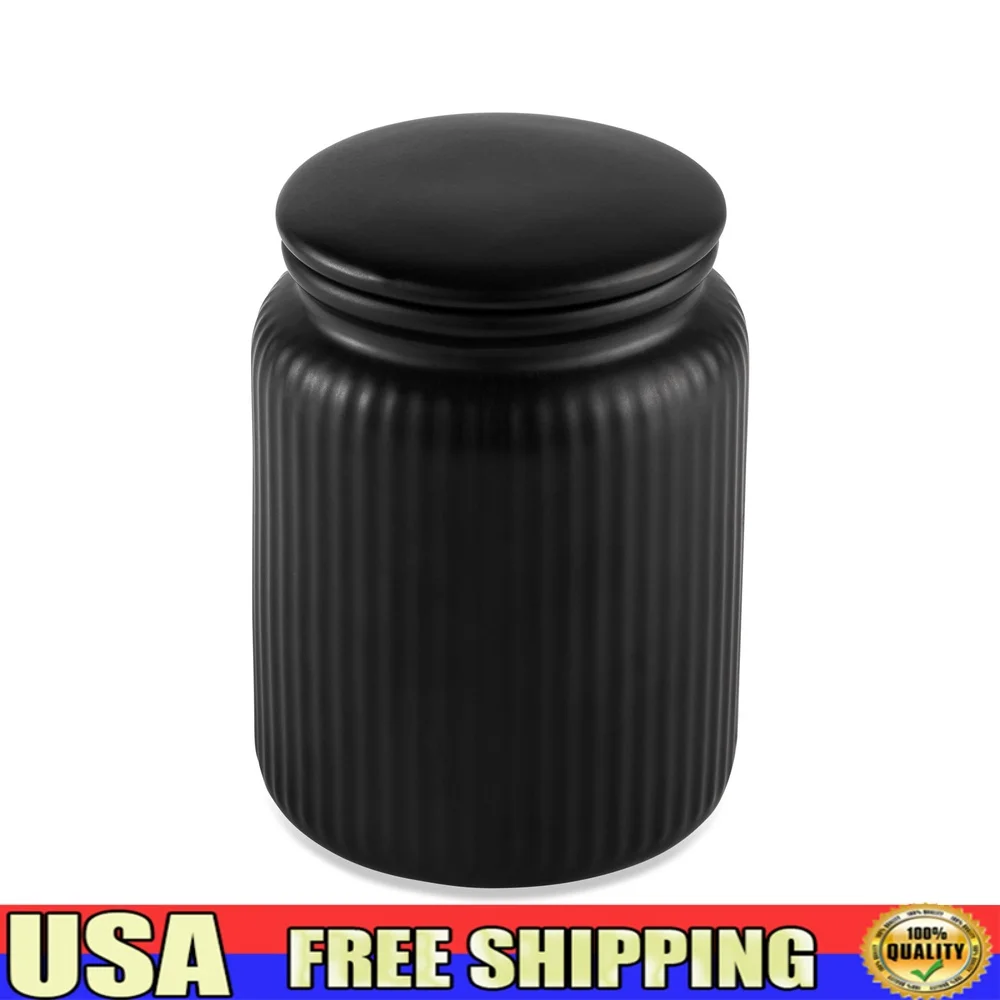 

580mL Black Ceramic Kitchen Storage Jar with Airtight Bamboo Lid Coffee Tea and Dry Goods Organization