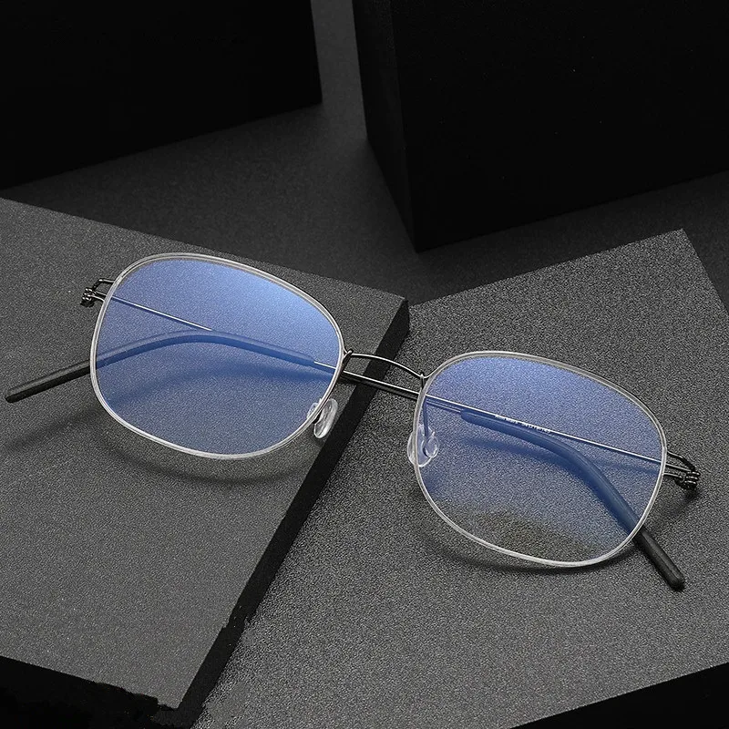 Square Screwless Spectacles Titanium Glasses Frame Men Women Denmark Style MARS Optical Prescription Eyeglasses Myopia Blue Lens