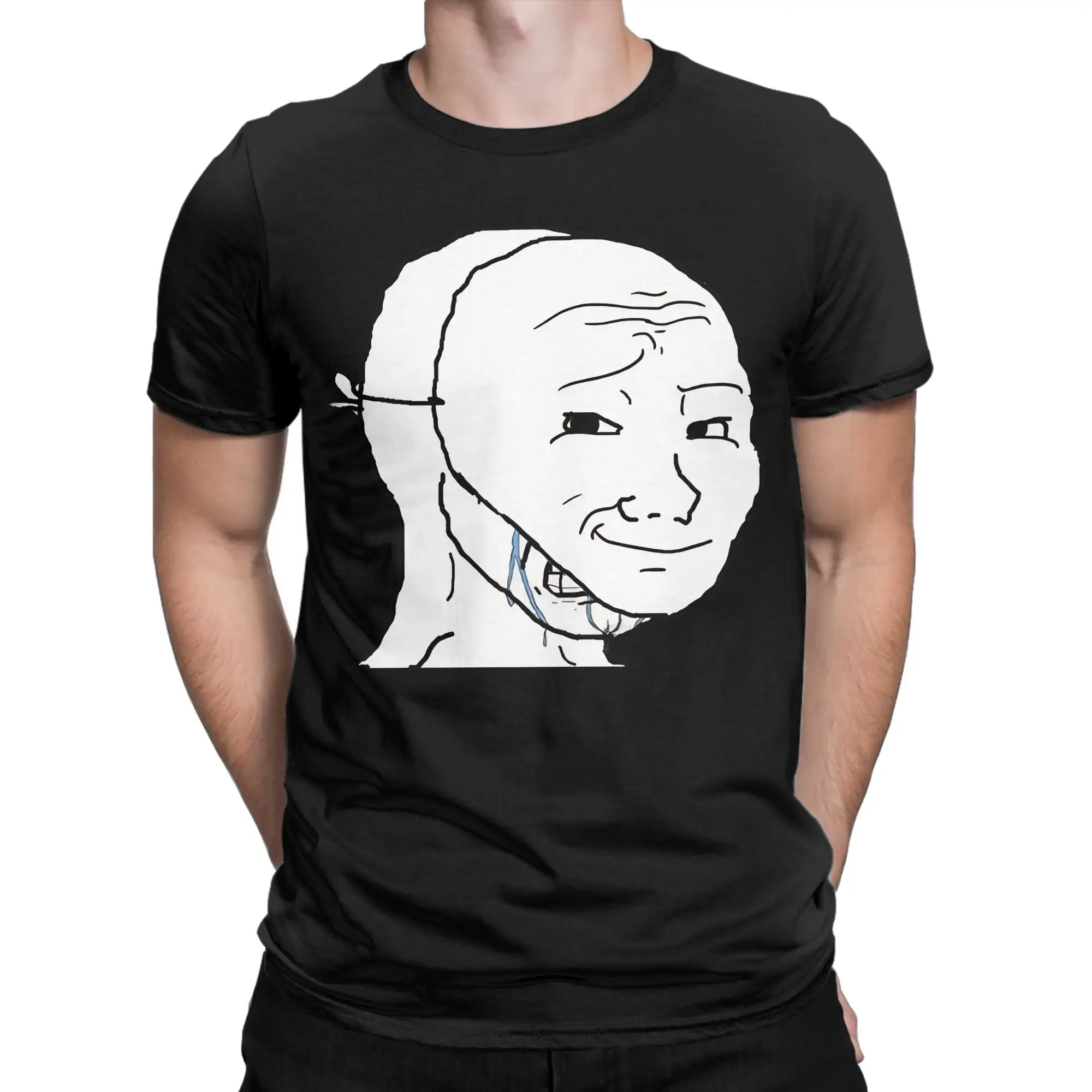 Wojak Meme Feels guy  Hide the Tears  T-Shirt For Men Women Cotton Tops Funny  Round Neck Short Sleeve