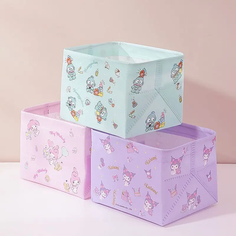 3Pcs Kawaii Sanrio Hellokitty Storage Box Cinnamoroll Kuromi Cute Kitchen Bedroom Storage Cosmetic Arrange Sundries Toys Girls