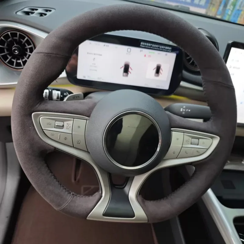 

Car Steering Wheel Cover For BYD Seagull Dolphin Yuan Plus Seal 06 Qin Song Yuan Up Hand-Sewn Suede Car Interior Accessories