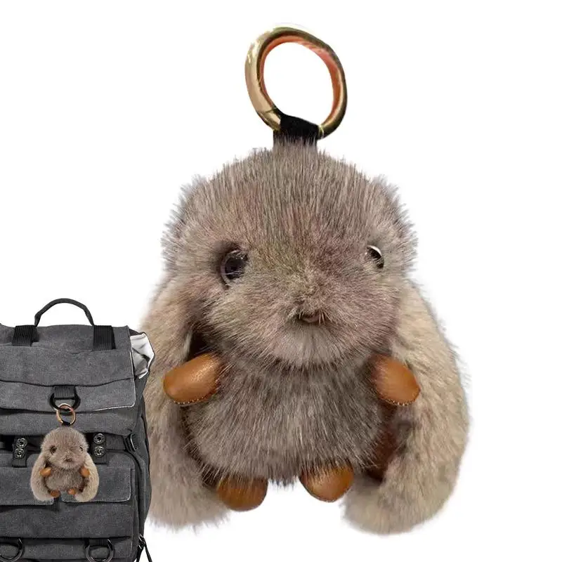 Portable Cute Animal Keychain Artificial Rabbit Hair Key Ring Plush Animal Doll Keychain Pendant For Purse Backpack Boys Girls