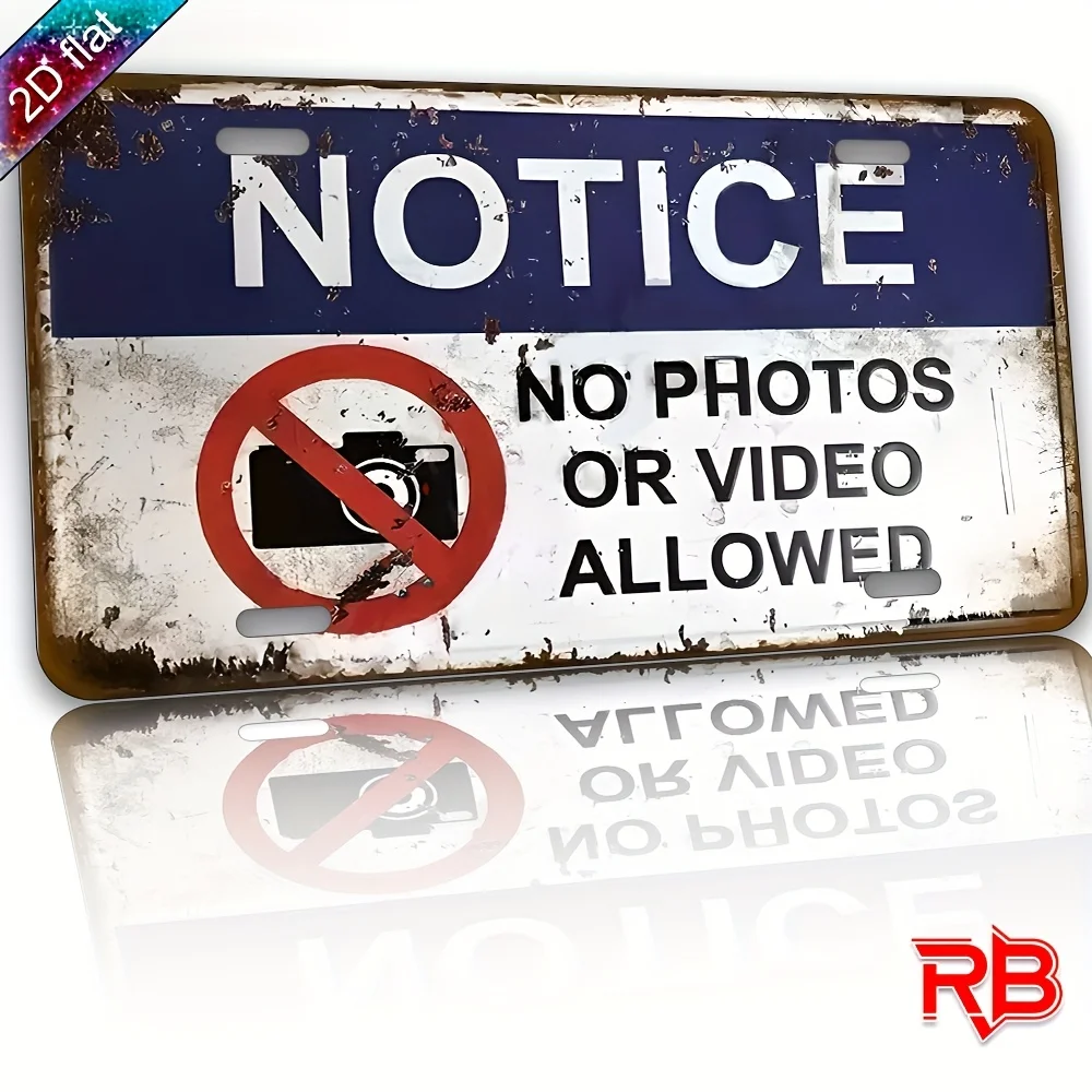 2D Flat, 1-Pack Vintage Distressed Aluminum Metal Sign 30x15cm/11.81x5.9in - UV Printed Wall-Mounted No Photo/Video Notice Plaqu