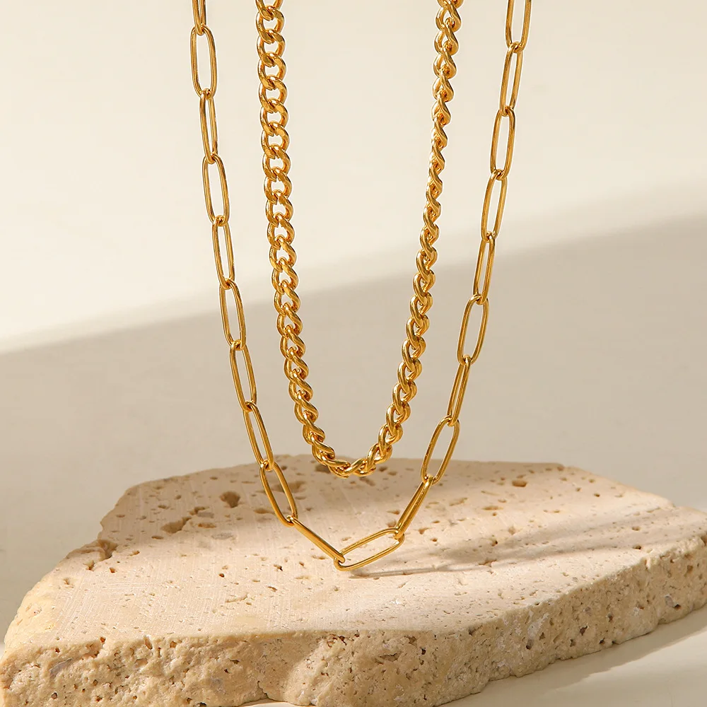 Stainless Steel PVD 18K Gold Plated Tarnish Simply Layered Chain Necklace For Woman Jewelry Wholesale 2023 Trendy