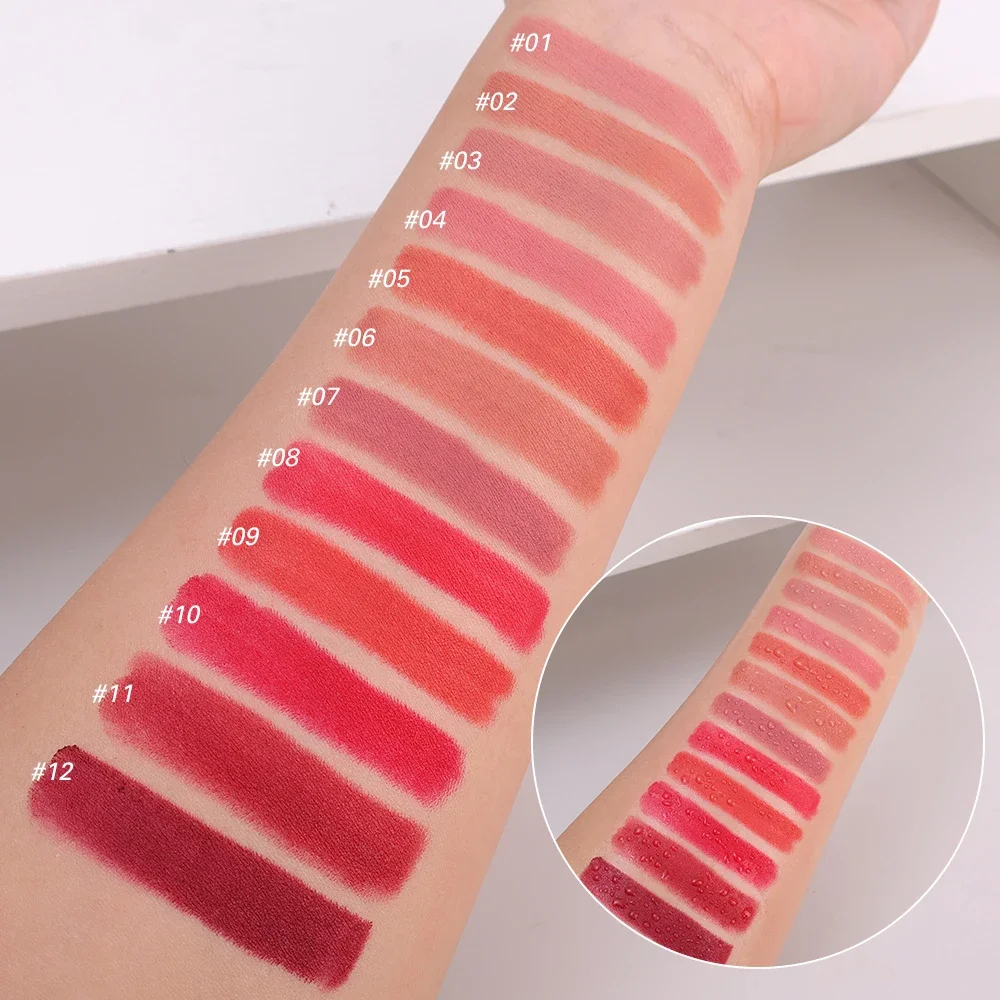 Lápiz labial mate de terciopelo, 12 colores, resistente al agua, de larga duración, Sexy, rojo, maquillaje, cosméticos