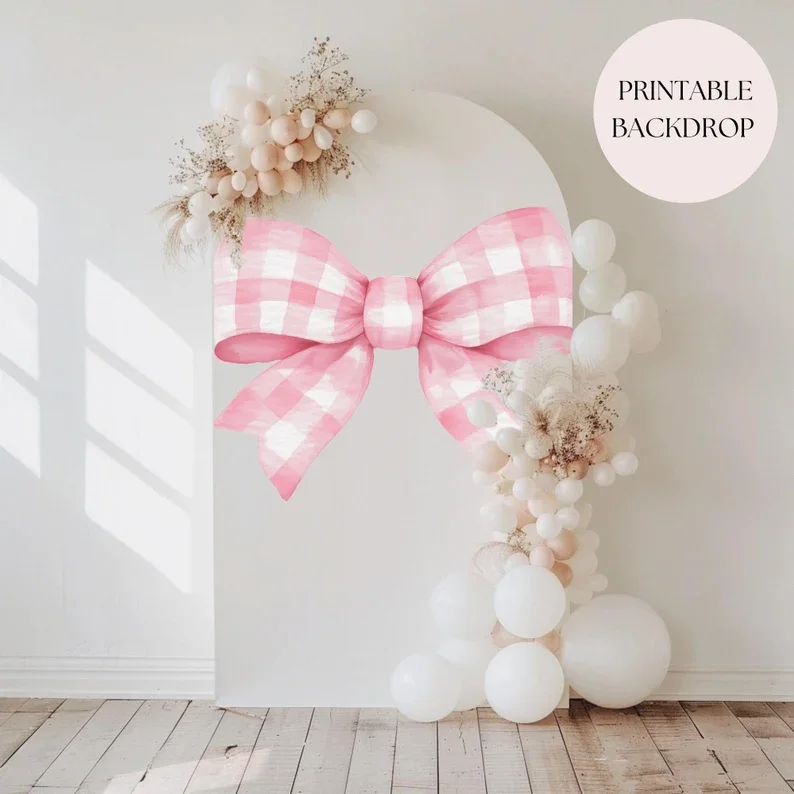 Mehofond Pink Bow Balloon Arch Backdrop Wall Girl First Birthday Party Baby Shower Decor Photo Background Arch White Chiara Prop