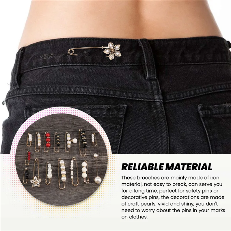 15 Uds. Clips para suéter, alfileres de seguridad de alta resistencia, broche de perla blanca de imitación, Pin para vestido, sombrero, chal, Pin, alfileres esmaltados con diamantes de imitación-AT64