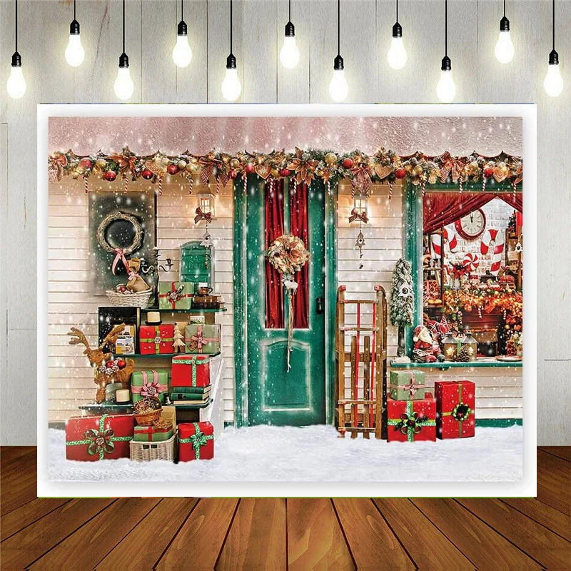 

Winter Christmas Photography Backdrop Xmas Snow Storefront Cottage Decorations Background Baby Portrait Photobooth Banner Photo