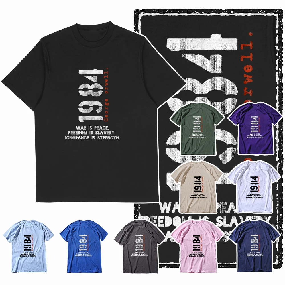 Coolmind X0014 Cotton Big Size 1984 Print Exclusive Vintage Graphic Men T Shirt Loose Men T Shirt Casual T-Shirt for Men Tees
