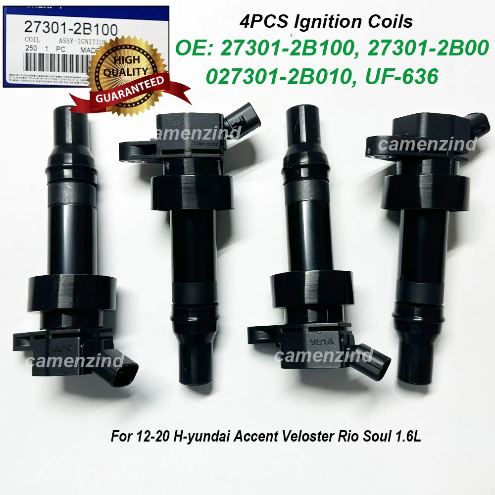 

4PCS Ignition Coil 27301-2B100 UF-652 For Hyundai Accent 2012-2020 L4 1.6L For Kia Rio 2012-2020 L4 1.6L 273012B100 UF652