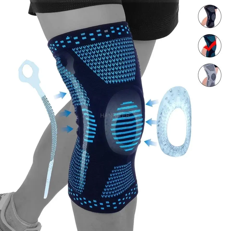 

Knee Brace Compression Sleeve,Elastic Knee Wraps with Silicone Gel & Spring Support,Medical Grade Silicone Knee Protector