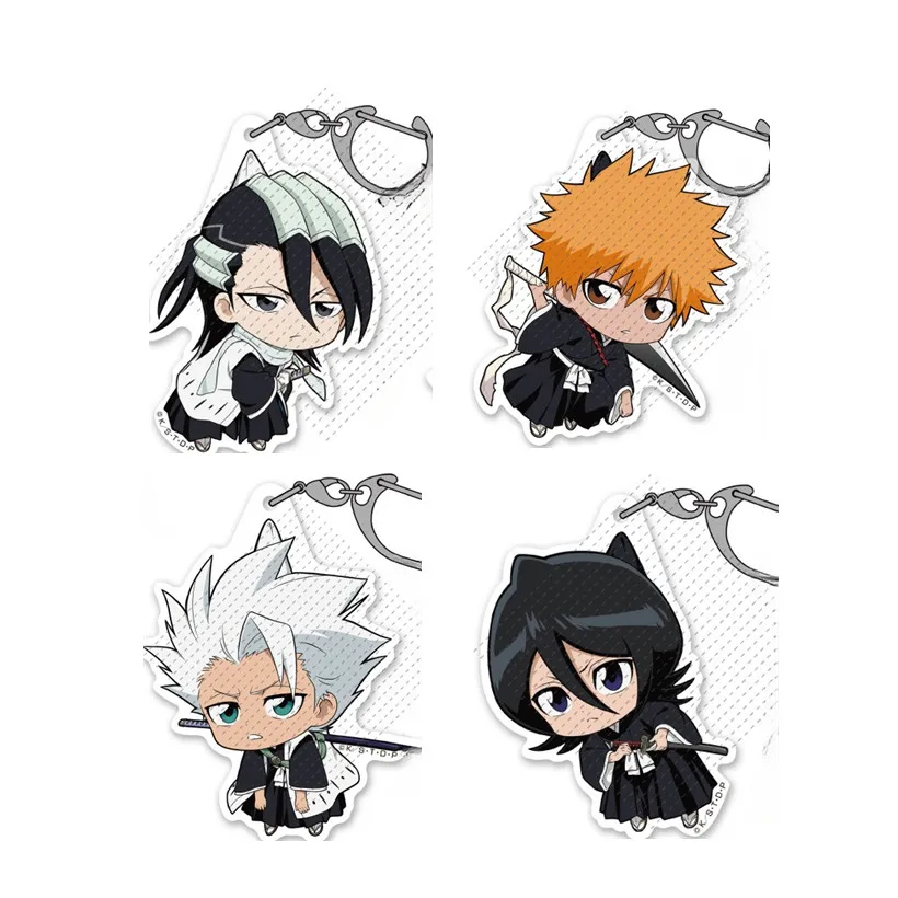 Game Byakuya Kuchiki Rukia Kurosaki Ichigo Hitsugaya Toushirou Keychain Doll Anime Acrylic Keyring Pendant for Gift