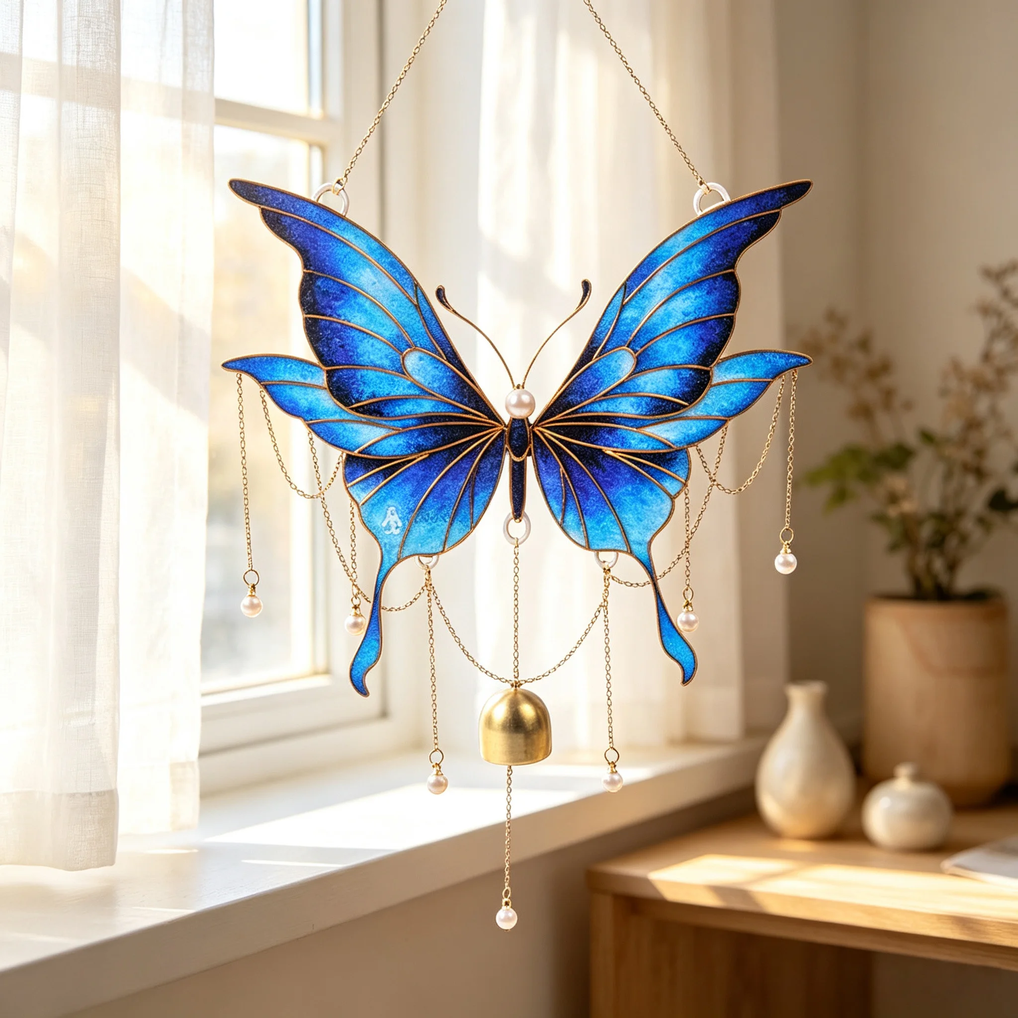 DIY Filigree Enamel Wind Chime Complete Material Set Chinese National Craft Cloisonne Pendant Butterfly Home Hanging Art Craft