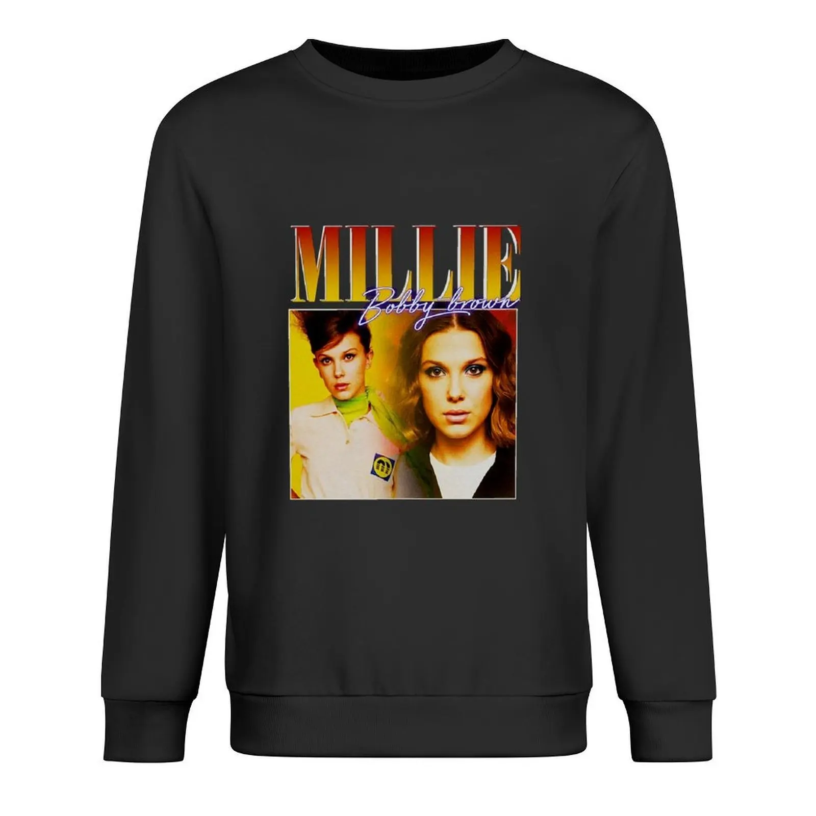 

Millie Bobby-Brown 90s Vintage Black T-Shirt Pullover men's winter sweater men's clothing tracksuit men aesthetic sweatshirts