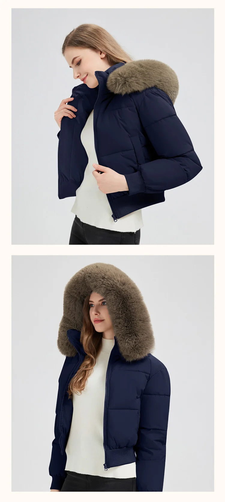 2026 Thicken Short Women's Winter Jacket Korean Style Down Cotton Coat Casual Warm Fur Hooded Cropped Parkas Chic Streetwear