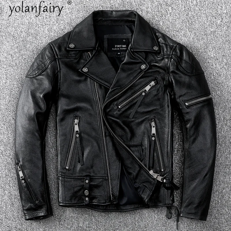 Fashion 2021 Genuine Leather Jacket Men Motorcycle Jackets 100% Cowhide Coat Plus Size 5xl Chaqueta Cuero Hombre Pph4412