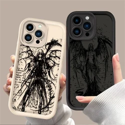 Soft Liquid Silicone Phone Case for iPhone 15 14 13 12 11 Pro Max XS X XR 8 7 6S 6 Plus SE 2020 Luxury Punk Black Angel Cover