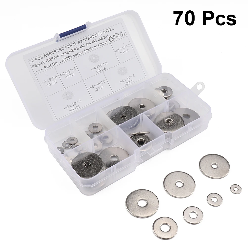 

70pcs Stainless Steel Washer M5 Flat Gasket Ring Large Repair Corrosion Resistant Suitable Cars Trucks