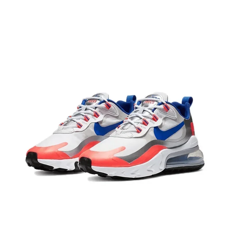 Nike Air Max 270 React สีขาวอเนกประสงค์แฟชั่น Air Cushion Casual ผู้หญิงกีฬารองเท้าวิ่ง CW3094-100