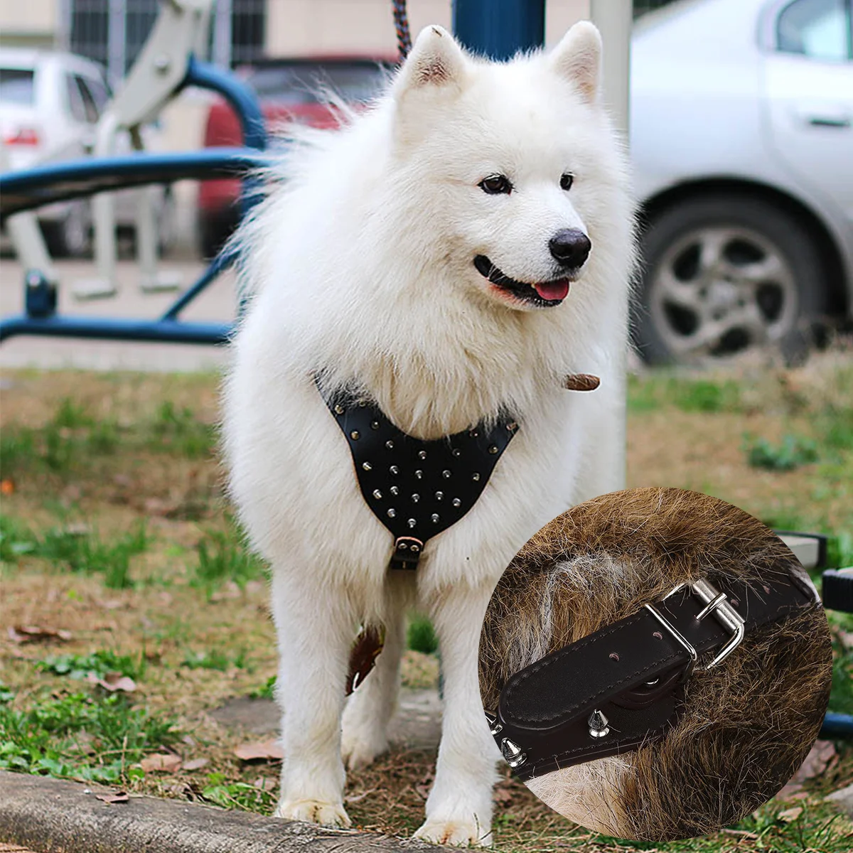 

Pu Dog Harness For Medium Large Dogs Adjustable Spike Studded Pet Chest Strap For Terrier Black