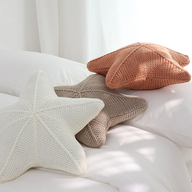 Sea Star Pillows Cartoon Cushion Orange Khaki Knitting Decorative Pillow For Sofa Chair Bedding Modern Home Decoration