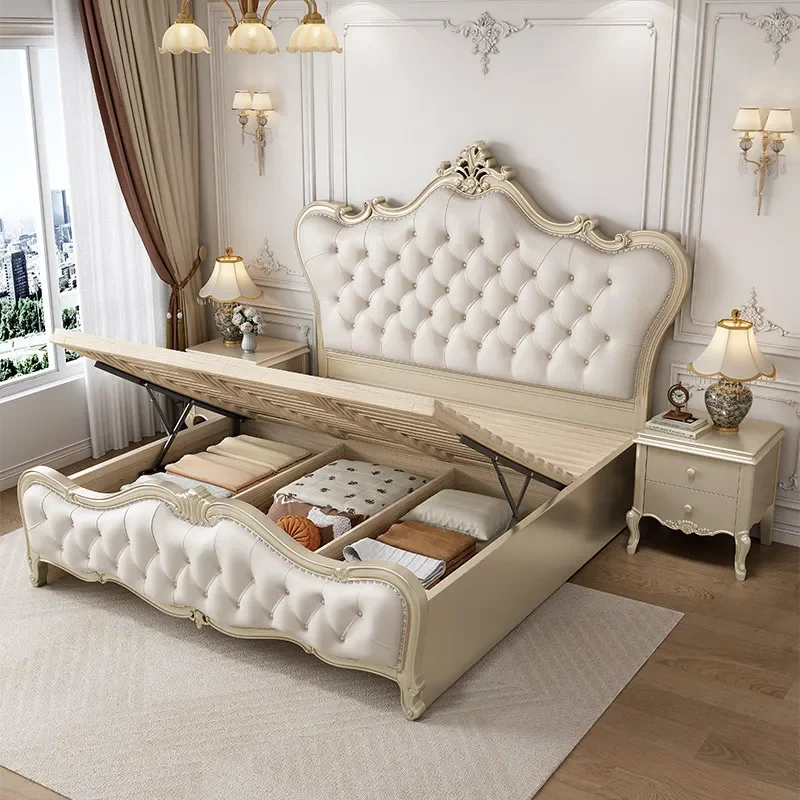 American light luxury solid wood bed 1.8 meters simple European master bedroom marriage bed high box storage leather soft bag be