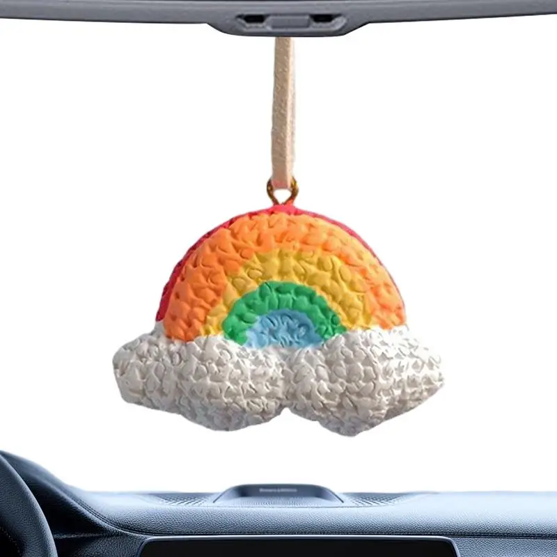 Rainbow Car Rearview Mirror Ornament Car Pendant Decoration Interior Rainbow Charm Ornaments Car Charm Mirror Ornaments Colorful