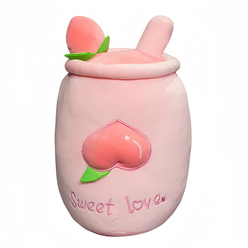 Cute Stuffed Boba Plush Bubble Tea Real-life Fruits Peach Blueberry Watermelon Cup Pillow Soft Kawaii Plush Toys Gifts for Kids