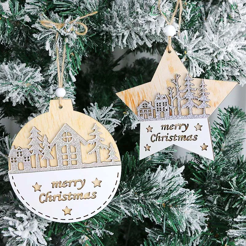 

(1 piece/bag) 10.9-11.9CM Christmas double-layer splicing wooden pendant Christmas tree matching