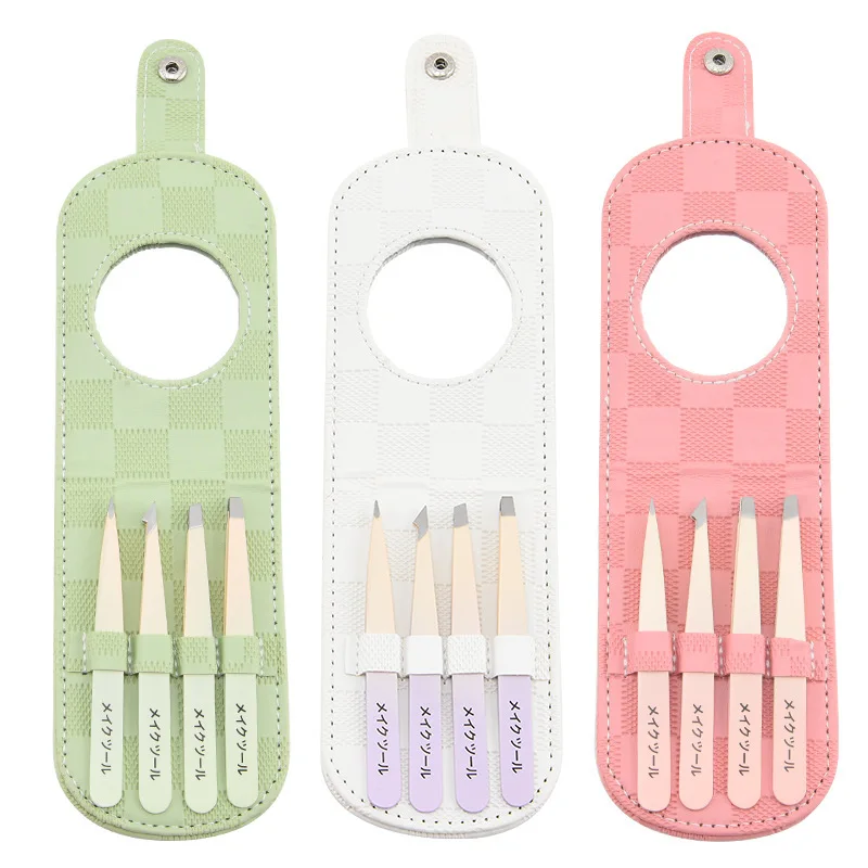 Pinça de aço inoxidável de precisão para remoção de pêlos faciais de sobrancelhas, lasca, ponta inclinada de cravo, ponta angular, ponta pontiaguda