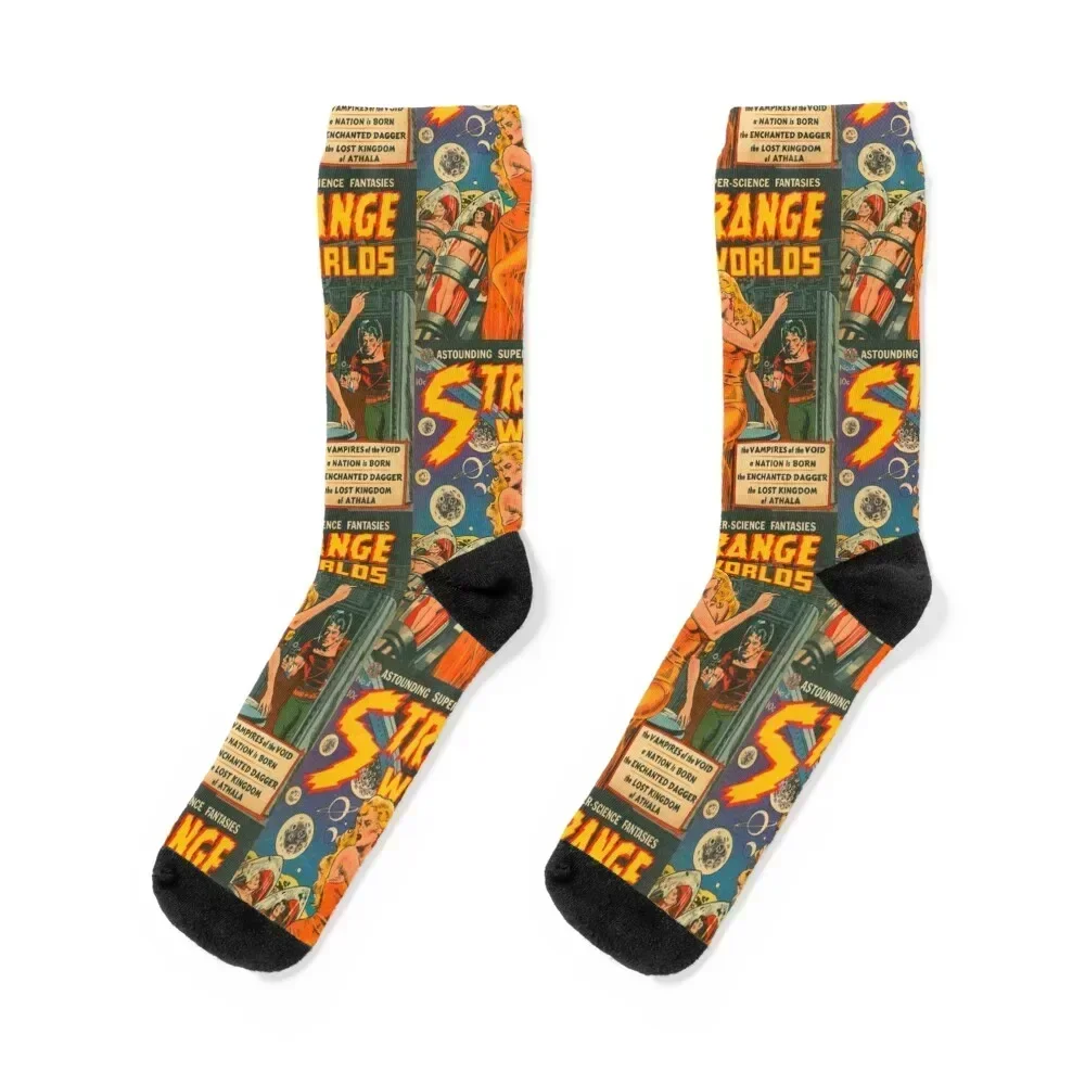 Vintage Strange Worlds Comic Cover Socks sheer custom sports Climbing Men Socks Luxury Brand Women's